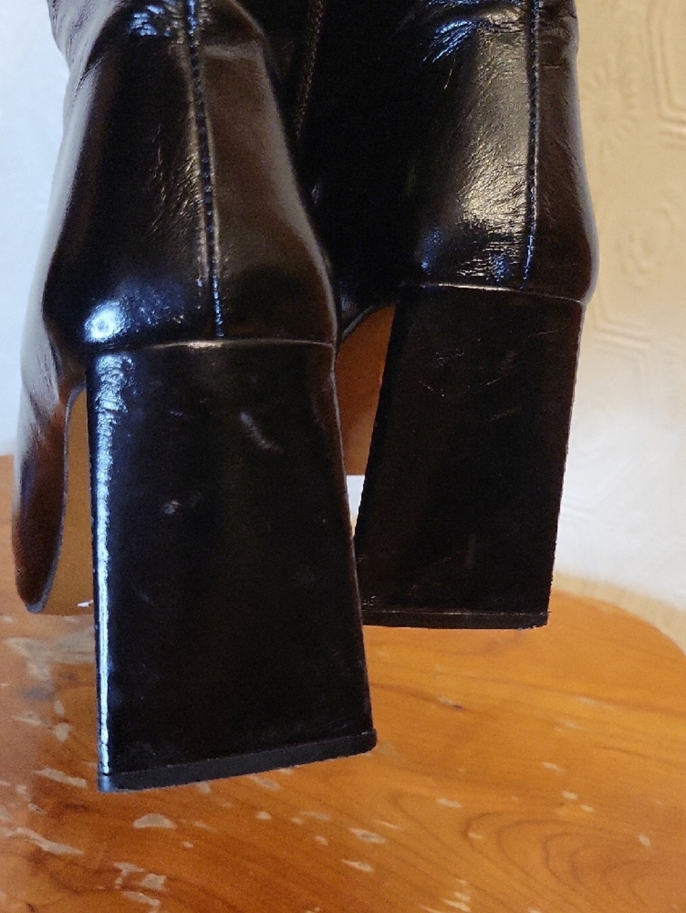 L'INTERVALLE Black Patent Square-Toe Block Heel Ankle Leather Boots - Picture 10 of 13